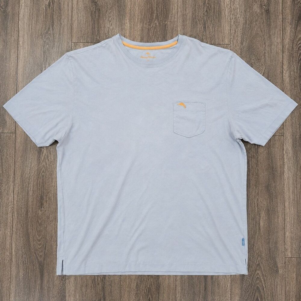 Tommy Bahama Relax Men's XL Light Blue Pima Cotton Pocket T-Shirt Marlin
